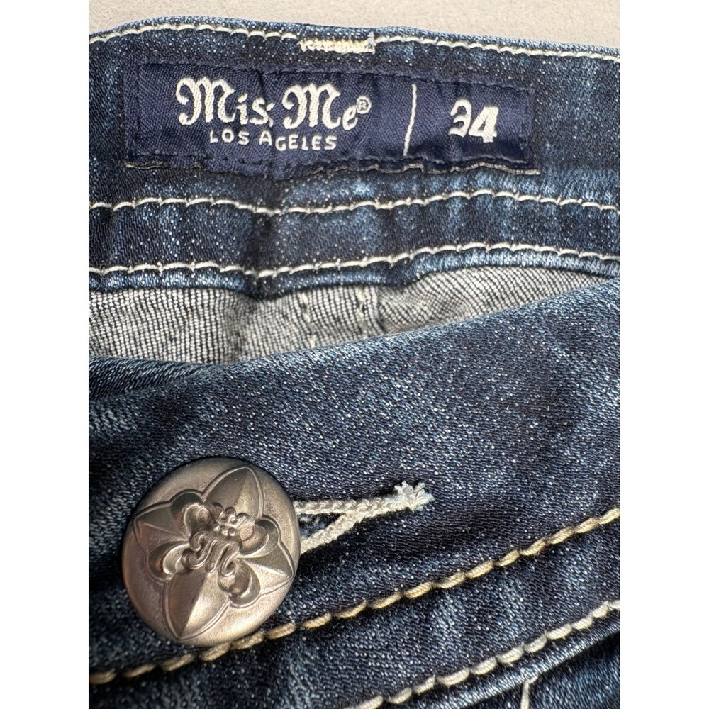Miss Me Curvy Straight Jeans Womens 34x32 Y2K Rhinestone Dark Wash - Picture 8 of 15